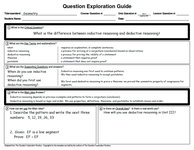 Question Exploration Guide Inductive/Deductive Reasoning