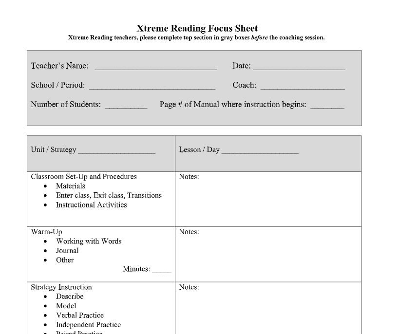 Teacher Coaching Tool